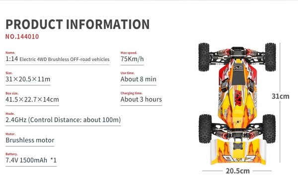 WLToys 144010 1:14 brushless 4WD 75Km/h RC high speed off-road car