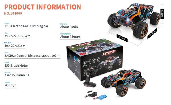 WLToys 104009 2.4G 1:10 4WD 45km/h Monster Truck