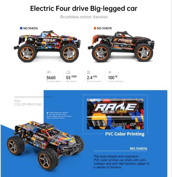 WLToys 104018 1:10 2.4G RC Car 55KM/H 4WD Large Alloy