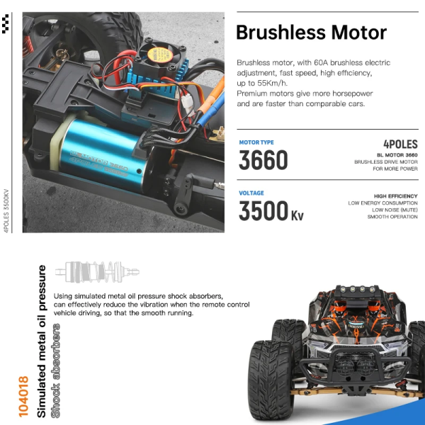 WLToys 104018 1:10 2.4G RC Car 55KM/H 4WD Large Alloy