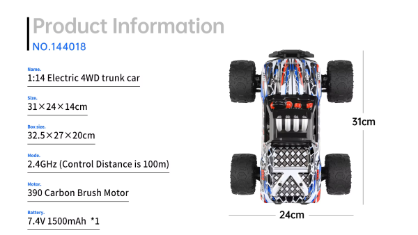WLToys 144018 2.4G 1/14 4WD 35Km/h Monster RC