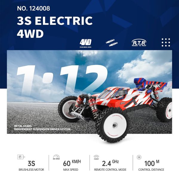 WL Toys 124008 1/12 electric 4WD drive racing car 60Km/H-3S brushless