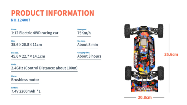 WLToys 124007 1:12 Electric 4WD racing car 75KM/H